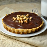 Chocolate Peanut Butter Tart with Oat Cookie Crust