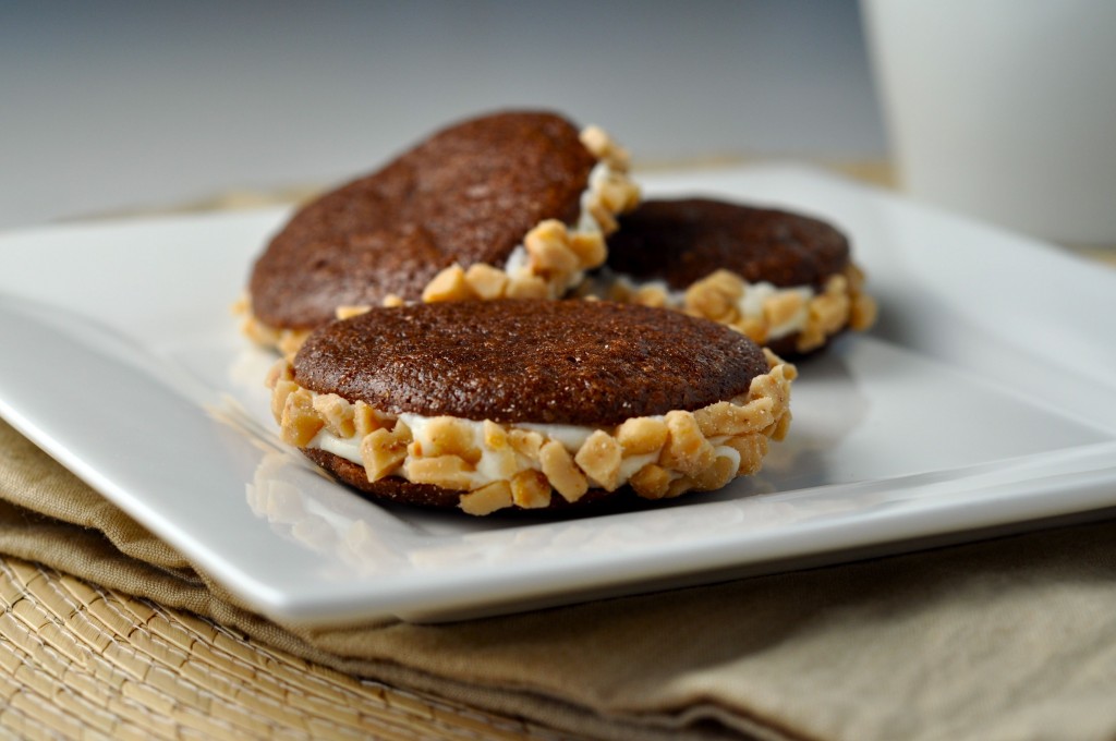 Mini Brownie Sandwich Cookies with Toffee Crunch